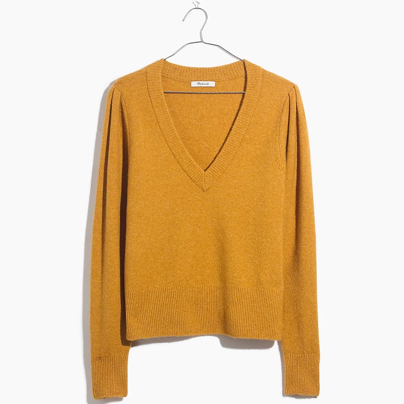Madewell Westgate Xs Mustard Yellow V-Neck Sweater In Coziest Yarn
